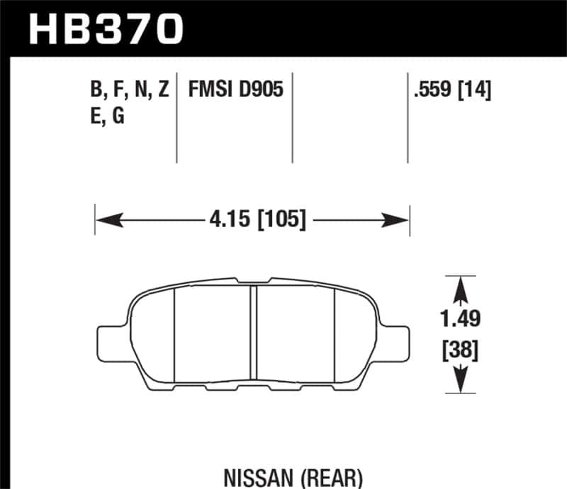 Hawk Performance — Hawk 03-07 350z / G35 / G35X w/o Brembo HPS Street Rear Brake Pads
Disc Brake Pad - view 2