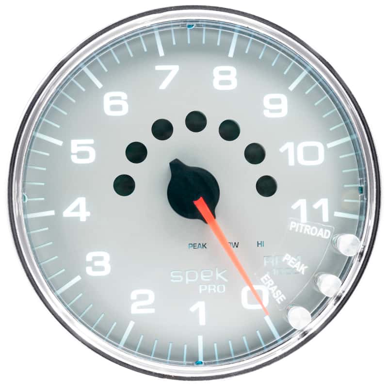 AutoMeter — Autometer Spek-Pro Gauge Tachometer 5in 11K Rpm W/Shift Light & Peak Mem Silver/Chrome
GA 5" 11KRPM SCC SPK - view 7