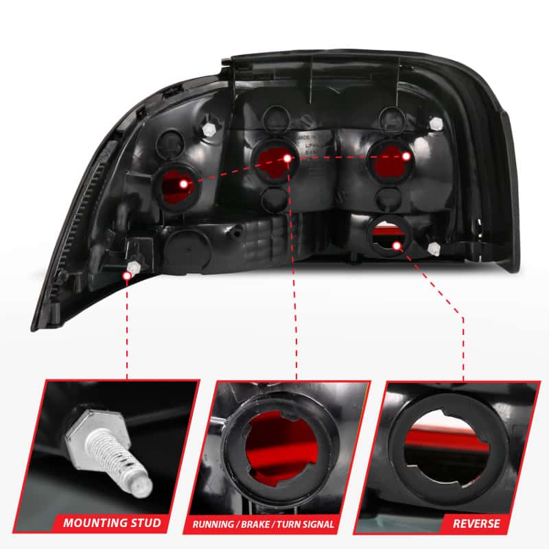 ANZO — ANZO 1994-1998 Ford Mustang Taillight Dark Red Lens (OE Style) - view 5