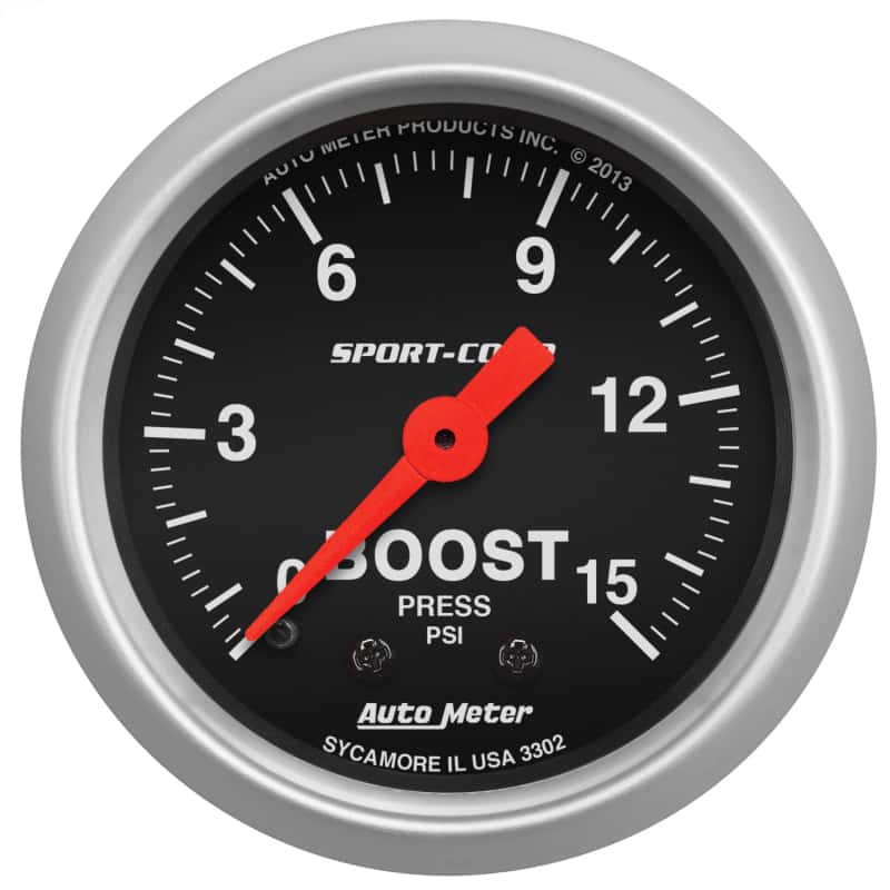 AutoMeter — Autometer 2-1/16in 0-15 PSI Mechanical Sport-Comp Boost Pressure Gauge
2" BOOST PRESS, 0-15 - view 1