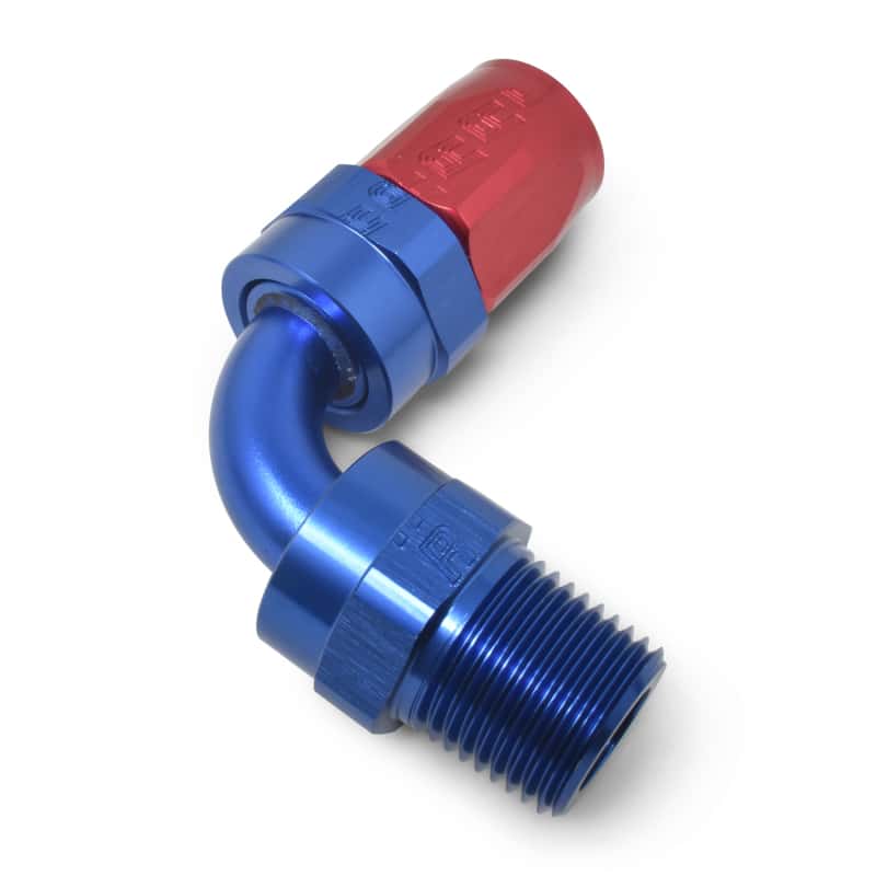 Russell — Russell Performance -10 AN Red/Blue 90 Deg Full Flow Swivel Pipe Thread Hose End (With 1/2in NPT)
Hose Fitting - view 6