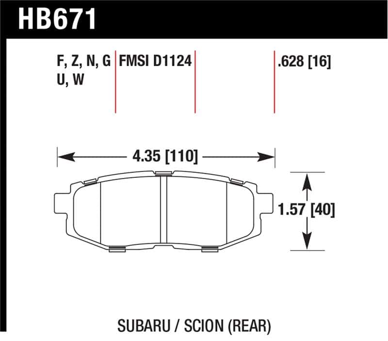Hawk Performance — Hawk 2013-2014 Scion FR-S Base 2dr Coupe HPS 5.0 Rear Brake Pads
Disc Brake Pad - view 1