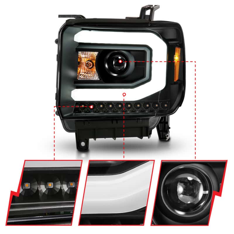 ANZO — ANZO 2014-2015 GMC Sierra 1500 Projector Headlights w/ Light Bar Black Housing (Halogen Type)
Head Light Set
HdLtSet - view 4