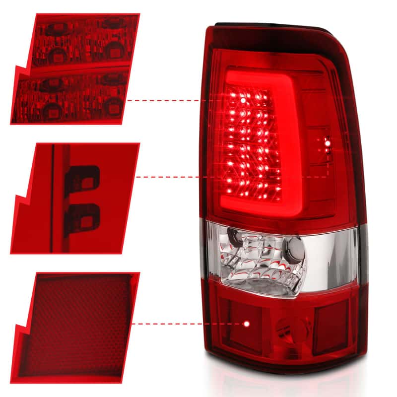 ANZO — ANZO 2003-2006 Chevy Silverado 1500 LED Taillights Plank Style Chrome With Red/Clear Lens - view 11