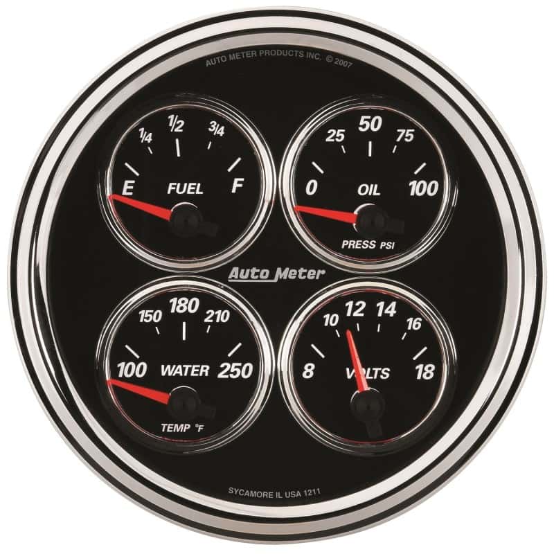 AutoMeter — Autometer Designer Black II 100PSI/100-250 Deg F/8-18 Volt Oil Press/Water Temp/Volt/Fuel Quad Gauge
GA 5" QD 0-90 DBII - view 2