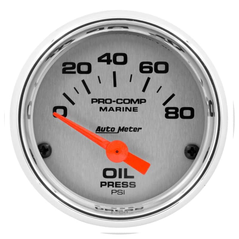 AutoMeter — Autometer Marine Chrome Ultra-Lite 2-1/16in 80PSI Electric Oil Pressure Gauge
GA 2" OILP 80PSI MC - view 1