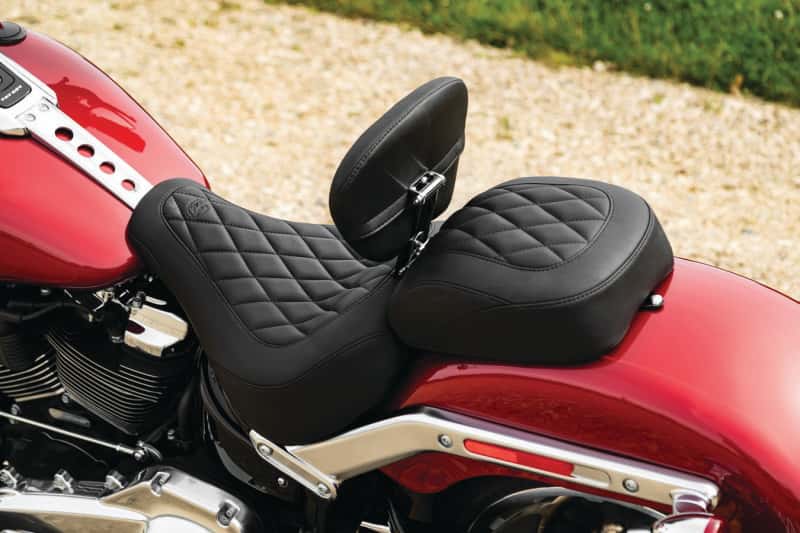 Mustang Motorcycle — Mustang 18-21 Harley Fat Boy Wide Tripper Solo Seat w/Driver Backrest Diamond Stitch - Black - view 3