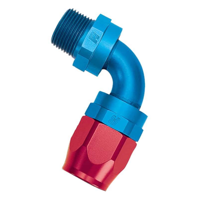 Russell — Russell Performance -10 AN Red/Blue 90 Deg Full Flow Swivel Pipe Thread Hose End (With 3/8in NPT)
Hose Fitting - view 2