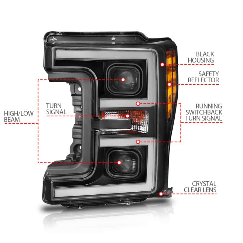 ANZO — ANZO LED Headlights 17-18 Ford F-250 Super Duty Plank-Style L.E.D. Headlight Black (Pair)
FORD F250/ F350/ F450 17 UP PROJECTOR PLANK STYLE SWITCHBACK HEADLIGHT BLACK
Head Light Set
HdLtSet - view 14