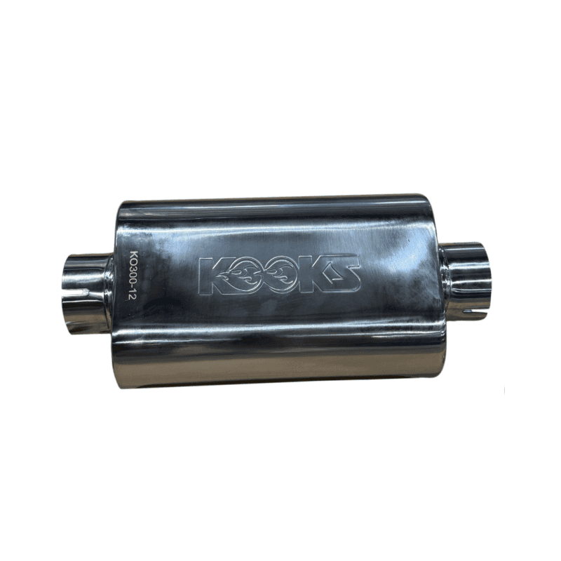 Kooks Headers — Kooks 3in Oval Clamp In Center/Center Muffler 12in Long Body Polished Stainless Steel
3in. Oval Muffler
3" Oval Muffler - view 4