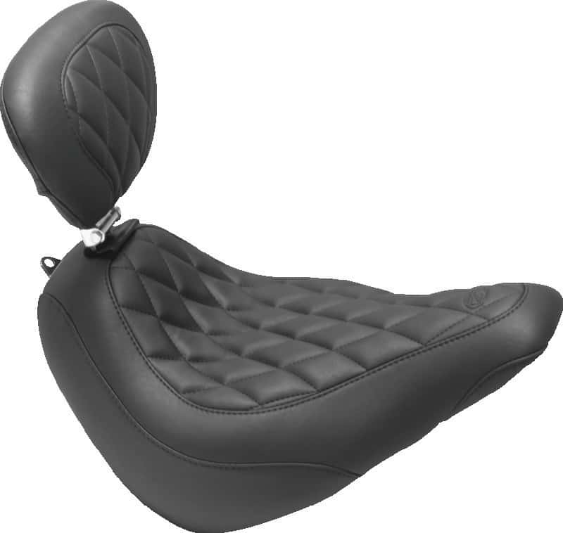 Mustang Motorcycle — Mustang 18-21 Harley Softail Slim Wide Tripper Solo Seat w/Driver Backrest Diamond Stitch - Black - view 2