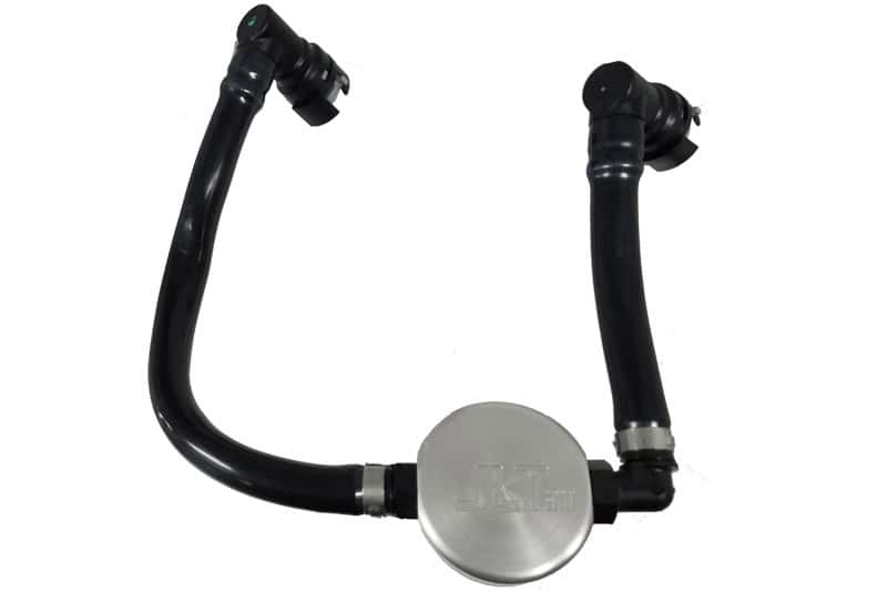 J&L — J&L 2018-2023 Ford Mustang GT Passenger Side Oil Separator 3.0 - Clear Anodized
Oil Separator - view 1