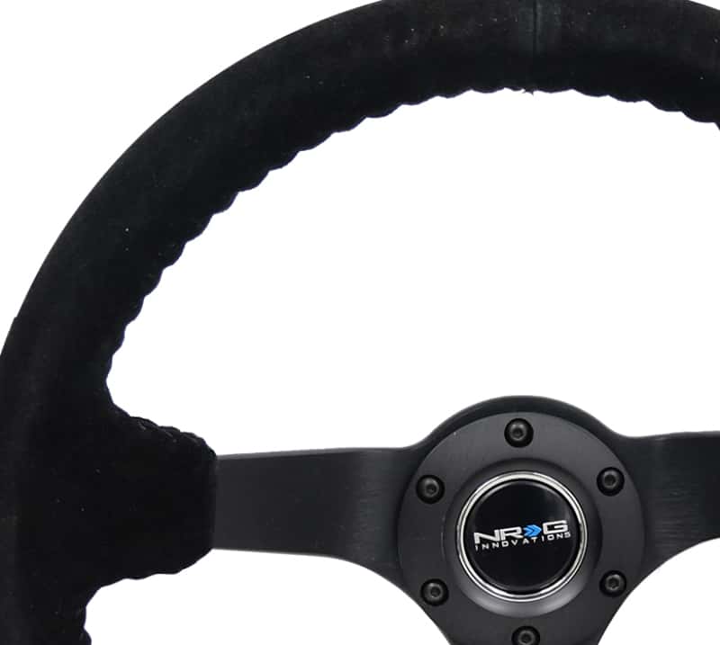 NRG — NRG Reinforced Steering Wheel (350mm / 3in. Deep) Blk Suede/Blk Bball Stitch w/5mm Matte Black Spoke - view 3