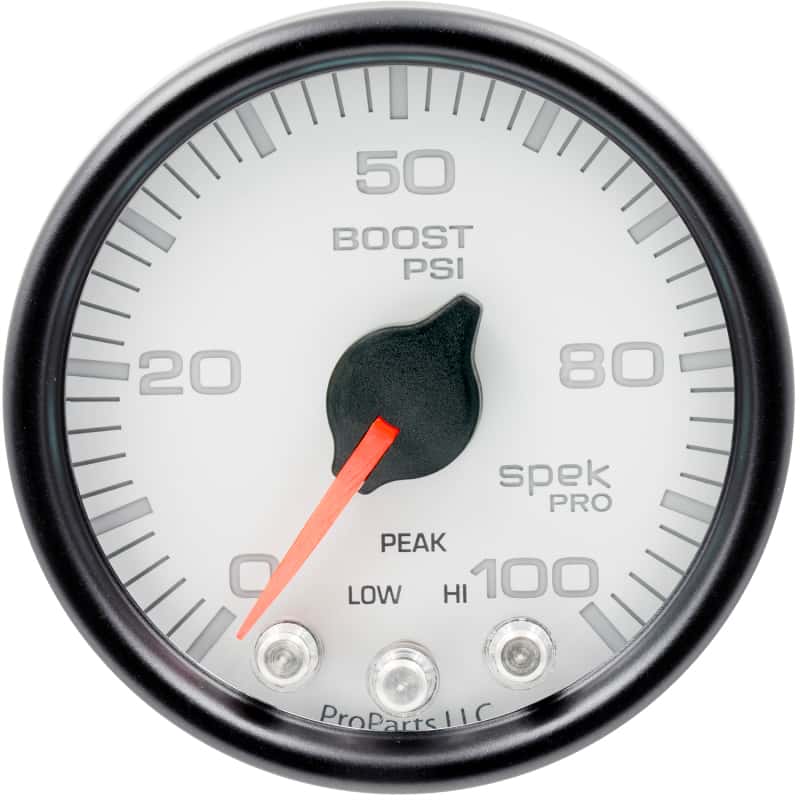 AutoMeter — Autometer Spek-Pro Gauge Boost 2 1/16in 100psi Stepper Motor W/Peak & Warn Wht/Blk
GA 2" BST 100 WCB SP - view 1