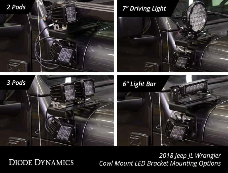 Diode Dynamics — Diode Dynamics 18-21 Jeep JL Wrangler/Gladiator SS3 Cowl LED Bracket Kit - White Sport - view 4