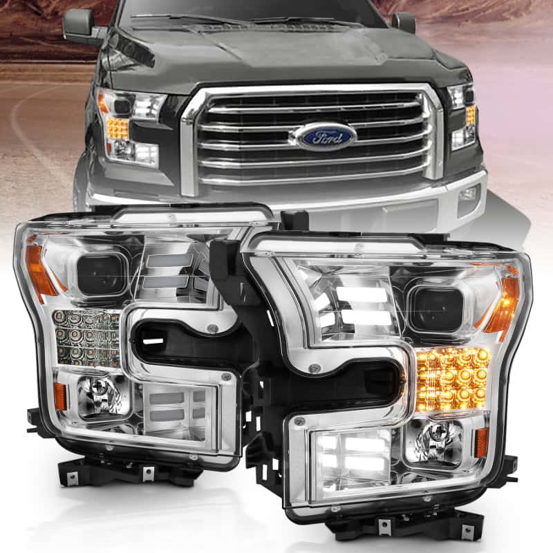 ANZO — ANZO 15-17 Ford F-150 Proj Headlights w/ Plank Style Design Chrome w/ Amber Sequential Turn Signal
Projector Headlights
Head Light Set - view 1