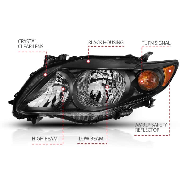 ANZO — ANZO 2009-2010 Toyota Corolla Crystal Headlight Black Amber
Head Light Set - view 5