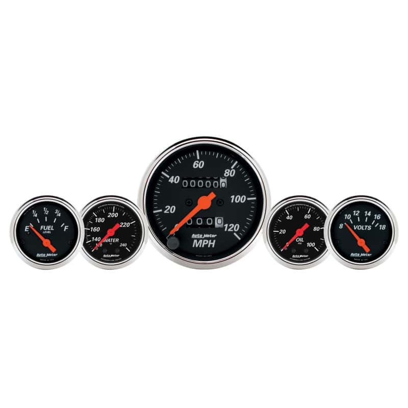 AutoMeter — AutoMeter Gauge Kit 5 Pc. 3-1/8in. & 2-1/16in. Mech. Speedo. Wtmp & Oilp Designer Blk
GA SET 5PC MECH DB - view 2