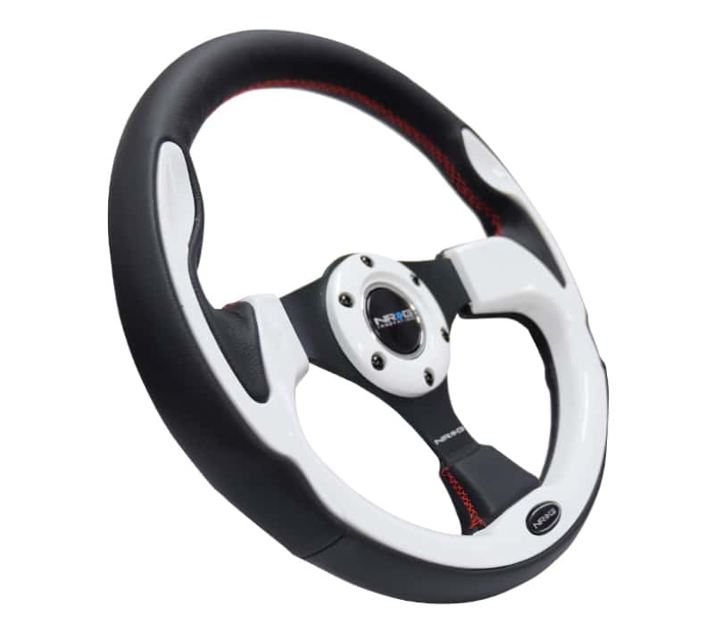 NRG — NRG Reinforced Steering Wheel (320mm) Blk w/White Trim & 4mm 3-Spoke - view 2