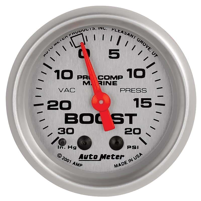 AutoMeter — Autometer Marine Silver Ultra-Lite 2-1/16in 0-30 HG / 0-20 PSI Vacuum / Boost Gauge
GA 2" BST 20PSI M MS - view 2