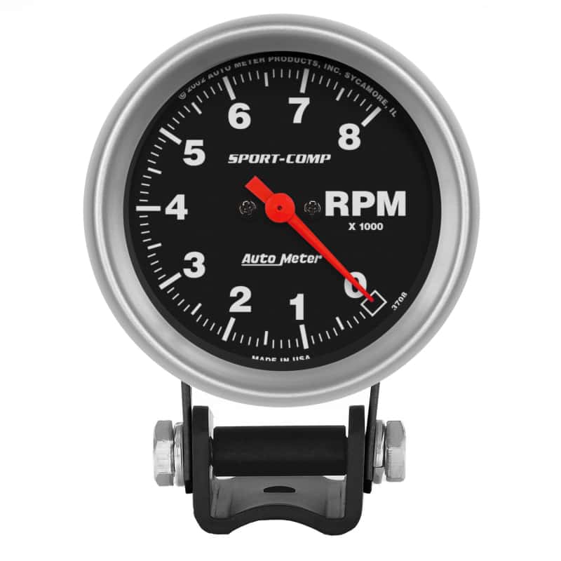 AutoMeter — Autometer Standard 2-5/8in 8,000 RPM Pedestal Mount Tachometer Sport Comp
2-5/8" TACH, 8,000 R - view 1