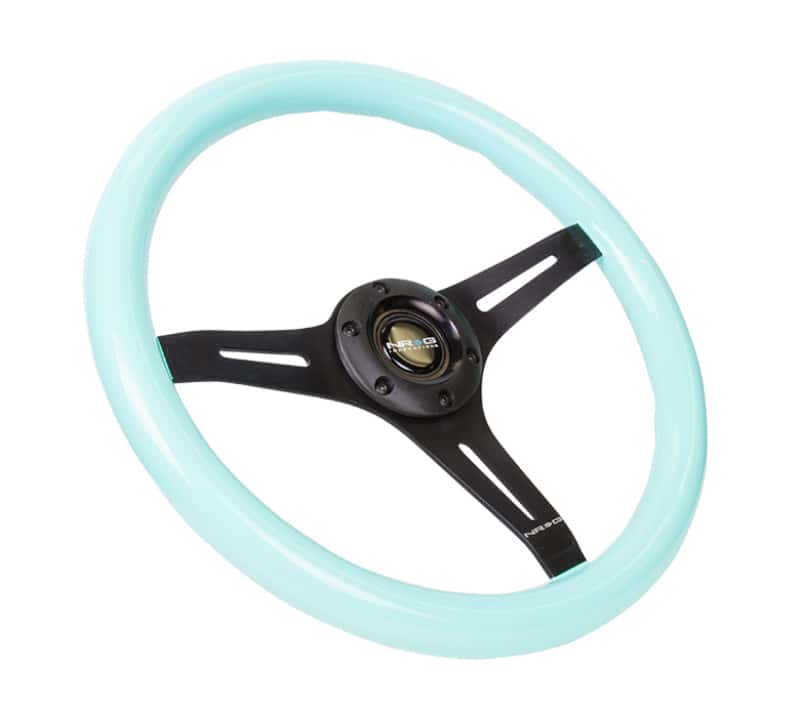 NRG — NRG Classic Wood Grain Steering Wheel (350mm) Minty Fresh Color Grip w/Black 3-Spoke Center - view 2