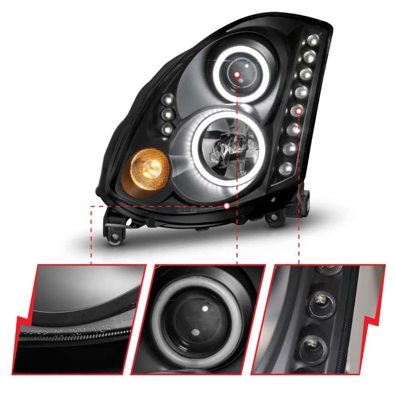 ANZO — ANZO 2003-2007 Infiniti G35 Projector Headlights w/ Halo Black (CCFL) (HID Compatible)
Head Light Set
HdLtSet - view 4