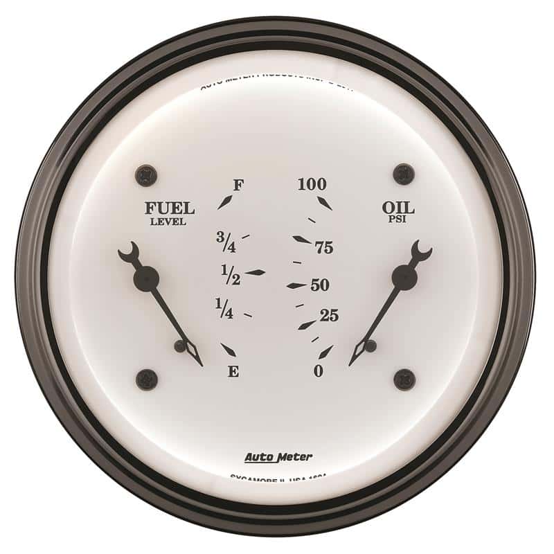 AutoMeter — AutoMeter Gauge Dual Fuel & Oilp 3-3/8in. 240 Ohm(e) to 33 Ohm(f) & 100PSI Elec Old Tyme Wht
3-3/8" DUAL, FUEL LE - view 3