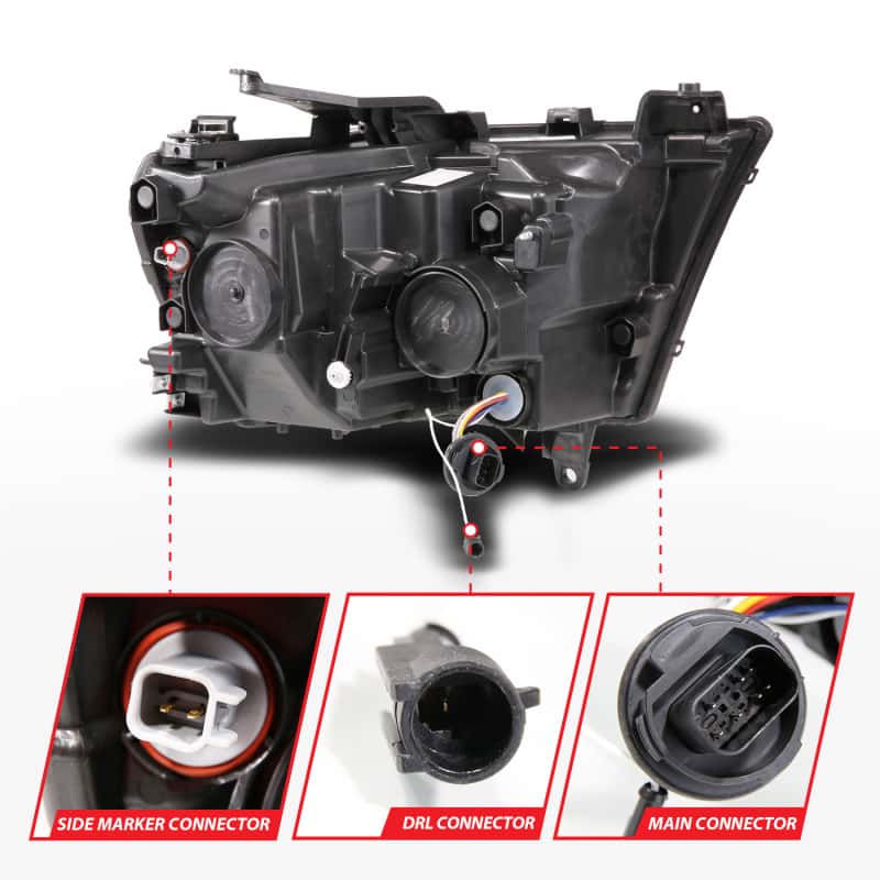 ANZO — ANZO 19-24 RAM 1500 (New Body/OE Halogen) Full LED Proj Headlights DRL/SeqSig Black - Driver Side - view 4