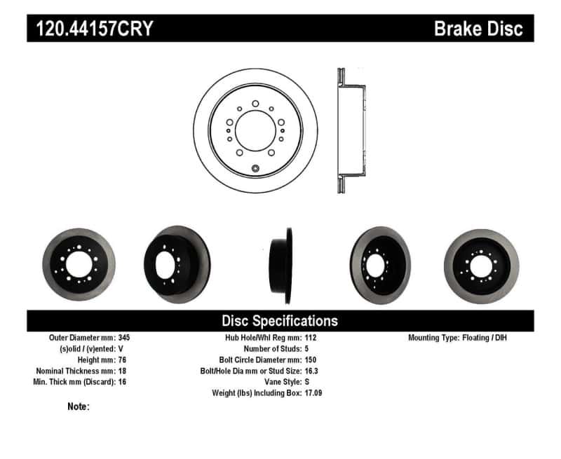 Stoptech — Stoptech 08-17 Toyota Land Cruiser / 08-17 Lexus LX Rear Premium Cryo Rotor
Disc Brake Rotor
Cryostop Rotor - view 3