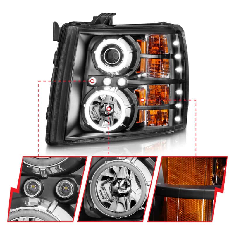 ANZO — ANZO 2007-2013 Chevrolet Silverado 1500 Projector Headlights w/ Halo Black
Head Light Set
HdLtSet - view 10