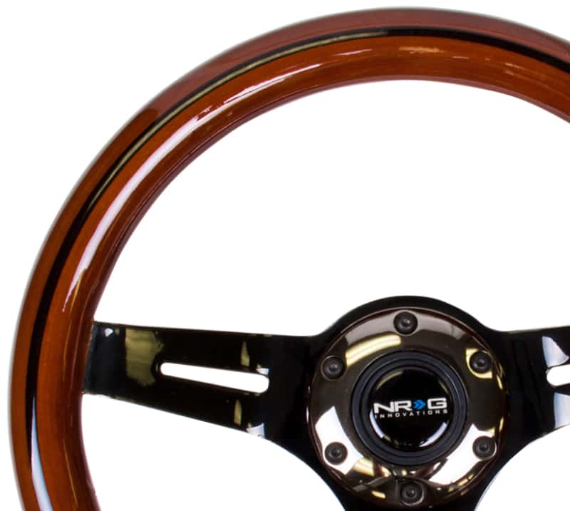 NRG — NRG Classic Wood Grain Steering Wheel (310mm) Dark Wood & Black Line Inlay w/Blk Chrome 3-Spoke Ctr. - view 2