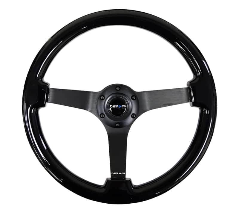 NRG — NRG Reinforced Steering Wheel (350mm / 3in. Deep) Black w/Black Chrome Solid 3-Spoke Center - view 1