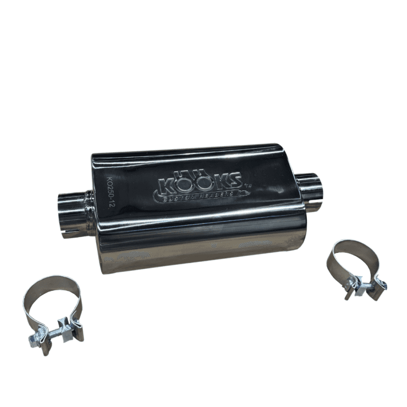 Kooks Headers — Kooks 2.5in Oval Clamp In Muffler 12in Long Body Polished Stainless Steel
2-1/2in. Oval Muffle
2-1/2" Oval Muffler - view 1