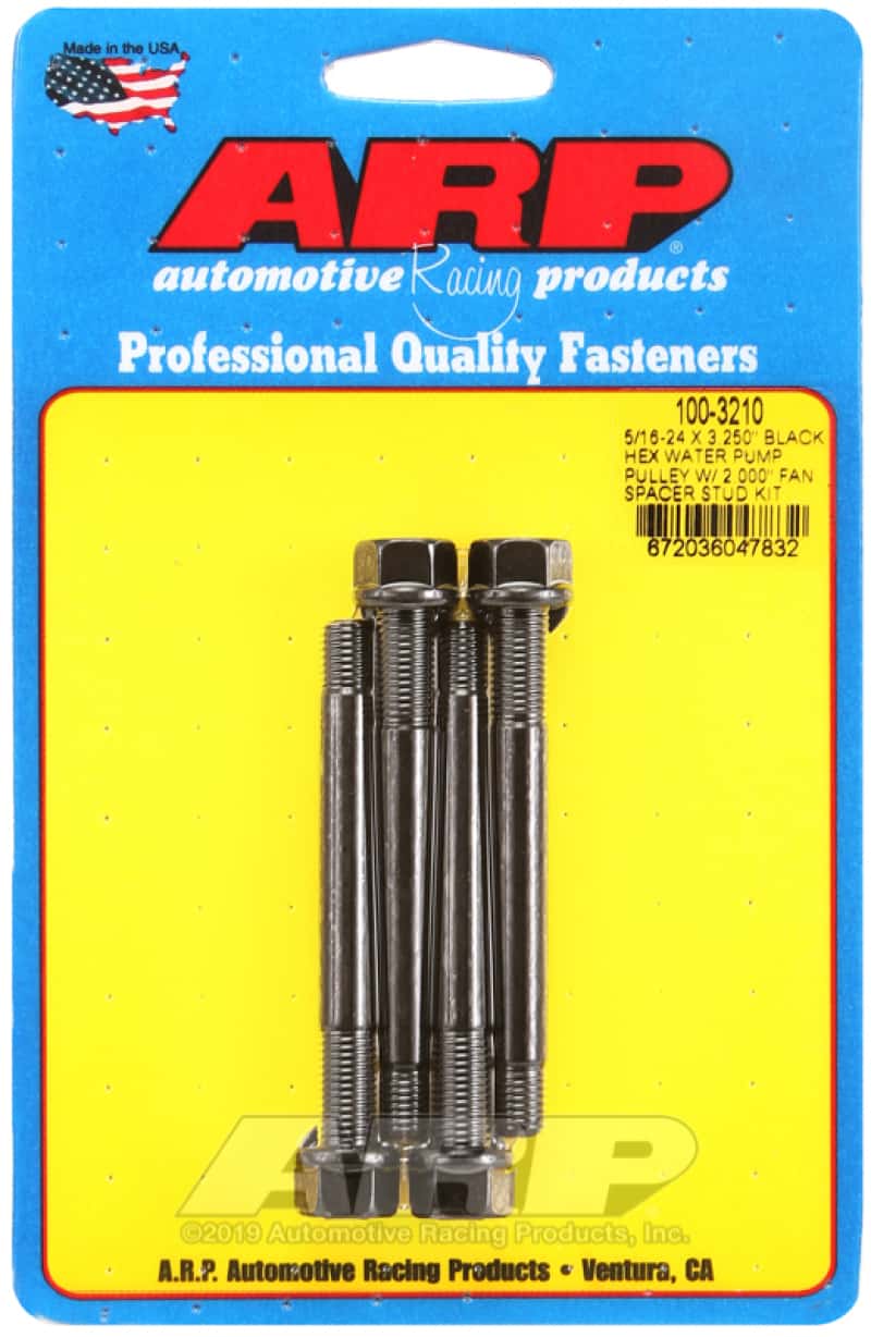 ARP — ARP 5/16-24 X 3.250 Black Hex Water Pump Pulley w/ 2.000in Fan Spacer Stud Kit - view 2