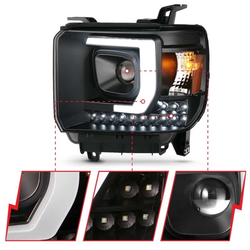 ANZO — ANZO 2014-2015 GMC Sierra 1500HD Projector Plank Style Headlight Black W/ DRL
Head Light Set
HdLtSet - view 4
