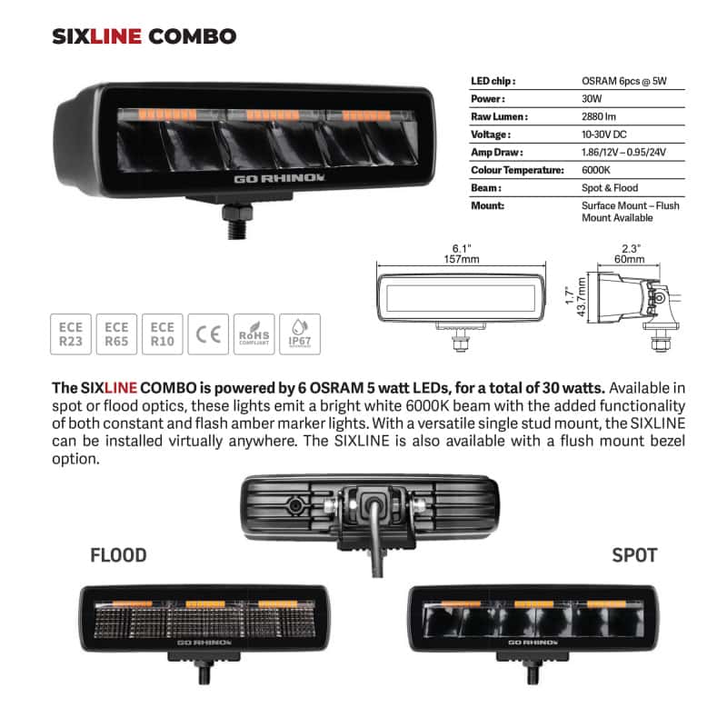 Go Rhino — Go Rhino Xplor Blackout Combo Series Sixline LED Flood Lights w/Amber (Surface Mount) - Blk (Pair)
BLK - Lights W/Amber - view 11
