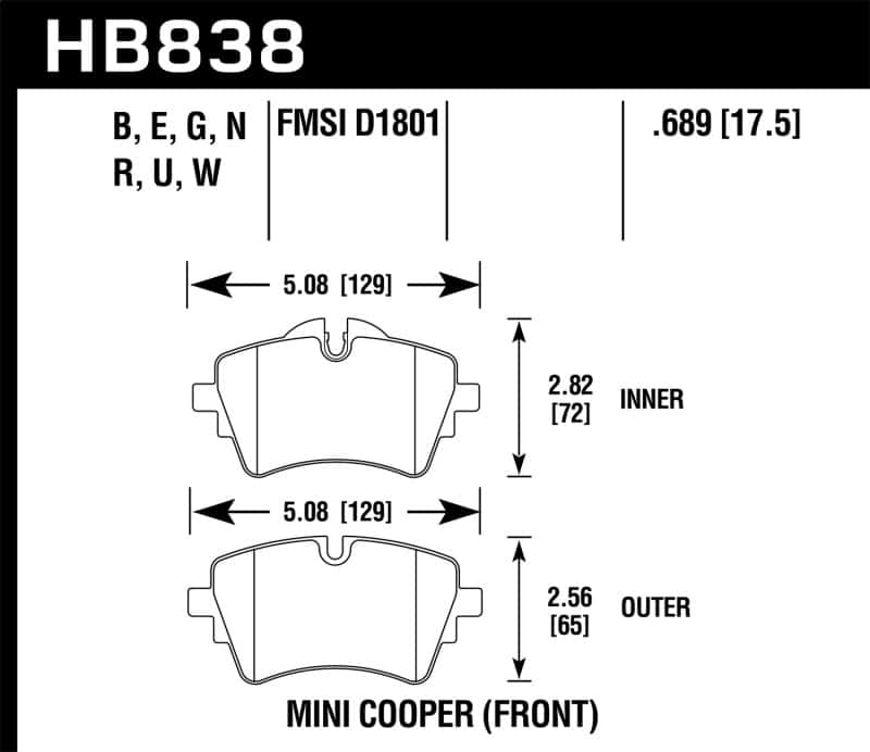 Hawk Performance — Hawk 14-17 Mini Cooper S HPS 5.0 Front Brake Pads
Disc Brake Pad - view 2
