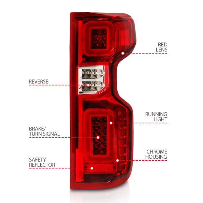 ANZO — ANZO 19-21 Chevy Silverado Work Truck Full LED Taillights Chrome Housing Red Lens G2(w/C light Bars) - view 8