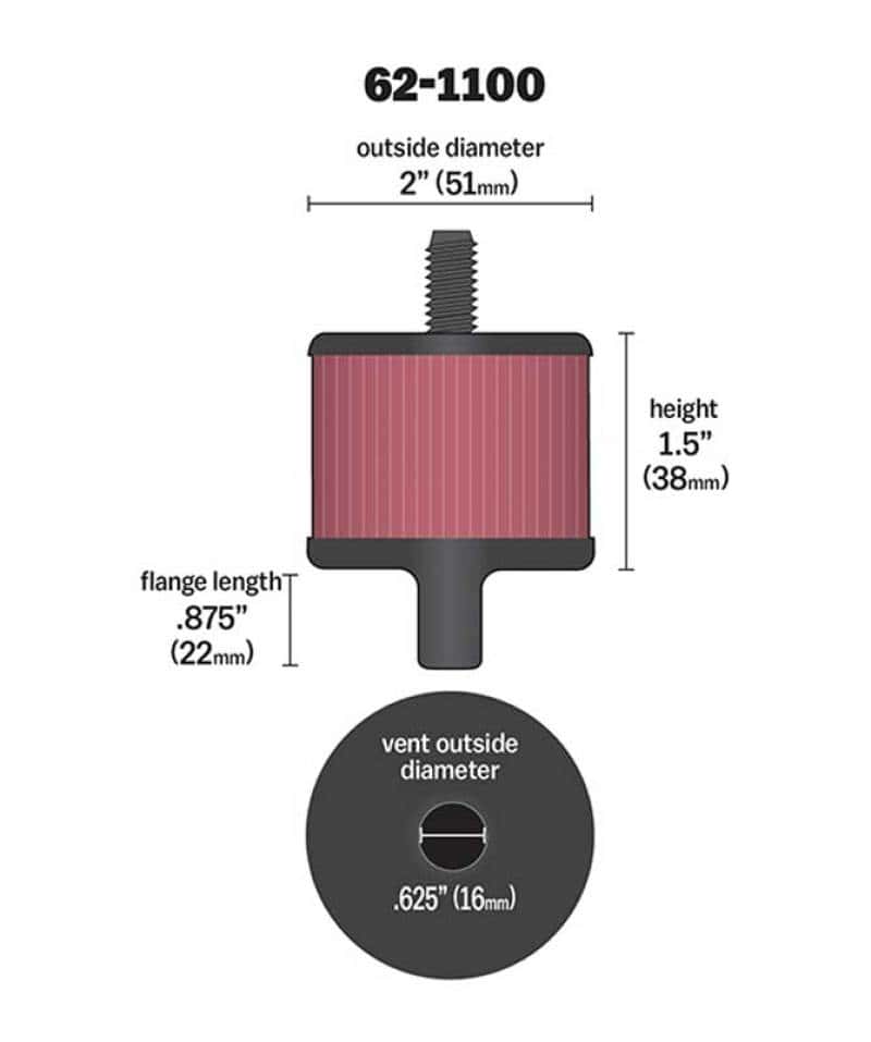 K&N Engineering — K&N Steel Base Crankcase Vent Filter 0.5in Vent OD x 2in OD x 1.5in Height
Vent Air Filter/Brea
Vent Air Filter - view 4