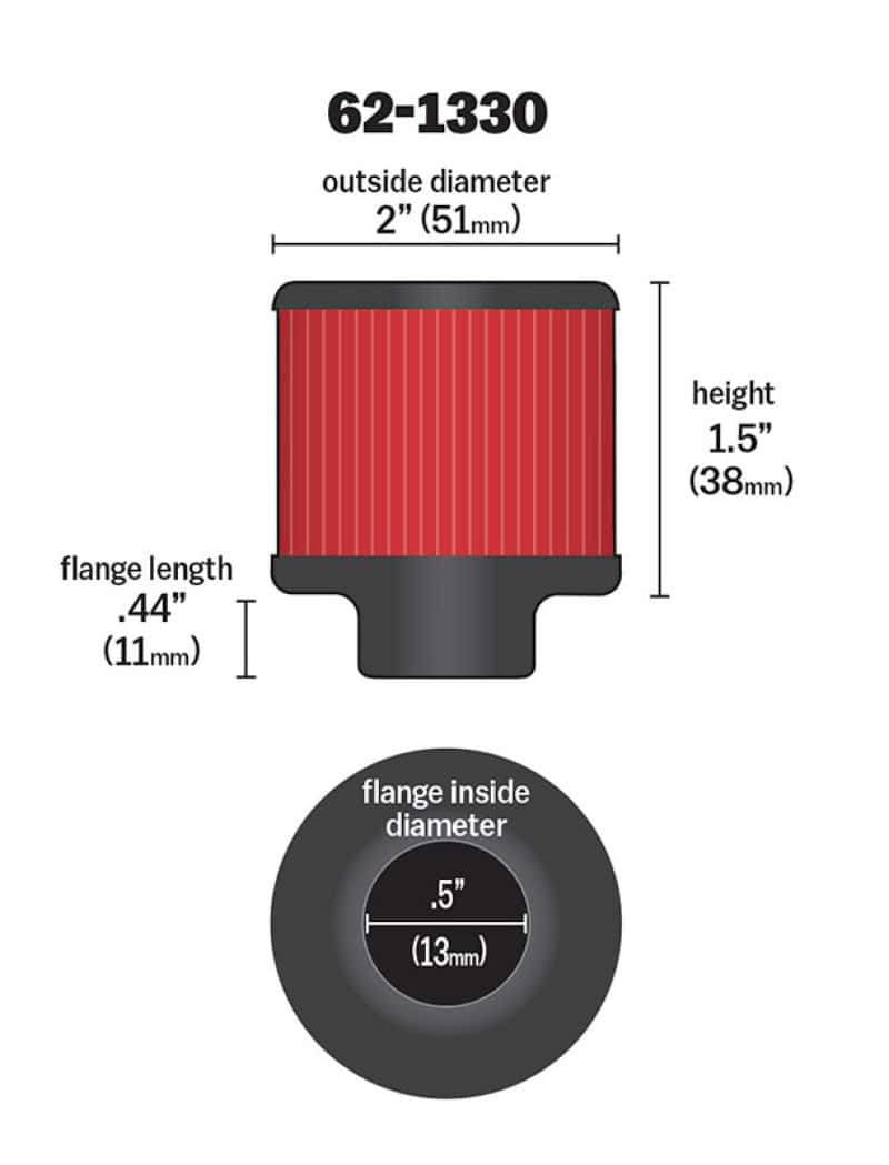 K&N Engineering — K&N Clamp On Rubber Base Crankcase Vent Filter 0.5in Flange ID 2in OD 1.5in Height
Vent Air Filter/Brea
Vent Air Filter - view 4