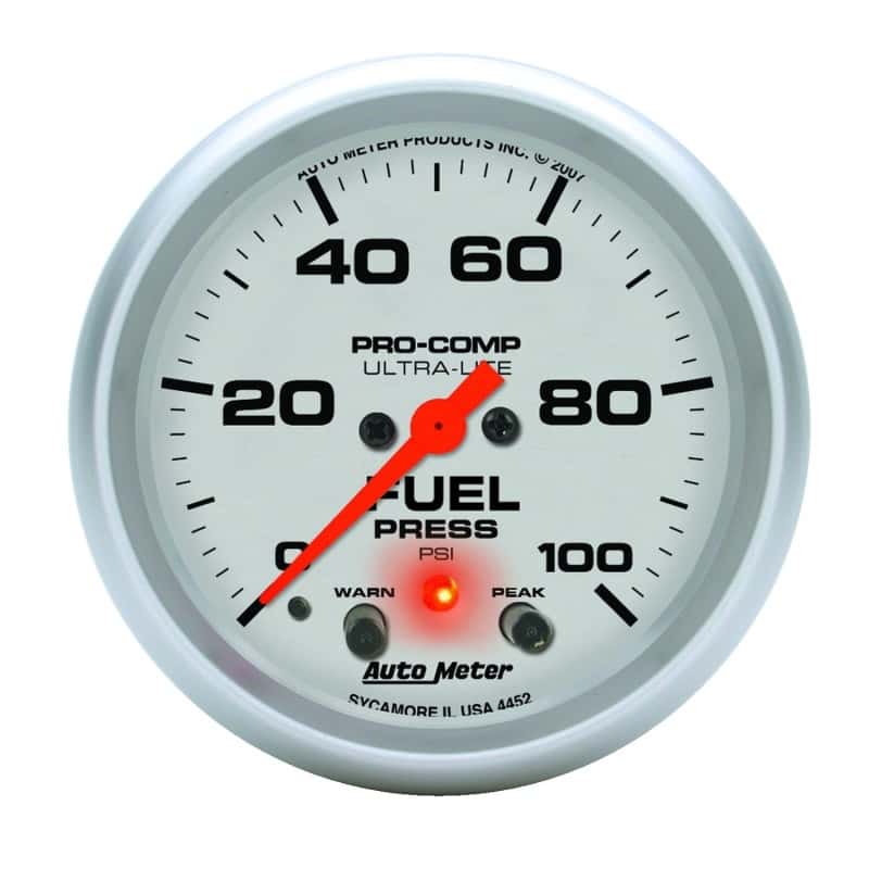 AutoMeter — Autometer Ultra-Lite 2-5/8in Full Sweep Elec 0-100 PSI Fuel Pressure w/ Peak Memory & Warning Gauge
2-5/8" FUEL PRESS, 0 - view 1