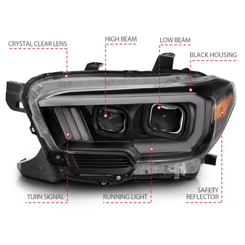 ANZO — ANZO 2016-2017 Toyota Tacoma Projector Headlights w/ Plank Style Switchback Black w/ Amber
Projector Headlights
Head Light Set - view 12