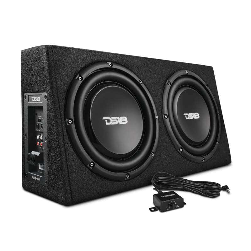DS18 — DS18 Dual 10in Shallow Enclosure w/ Subwoofer 350 Watts RMS Sealed Black Carpet Amplified - view 1