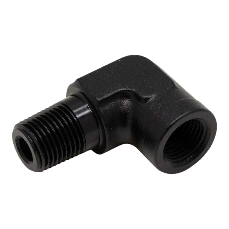 DeatschWerks — DeatschWerks 90-Degree 1/8in NPT Male to Female 1/8in NPT - Anodized Matte Black
Lines & Fittings - view 1