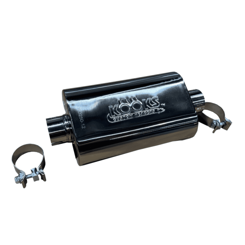 Kooks Headers — Kooks 2.5in Oval Clamp In Muffler 12in Long Body Polished Stainless Steel
2-1/2in. Oval Muffle
2-1/2" Oval Muffler - view 3
