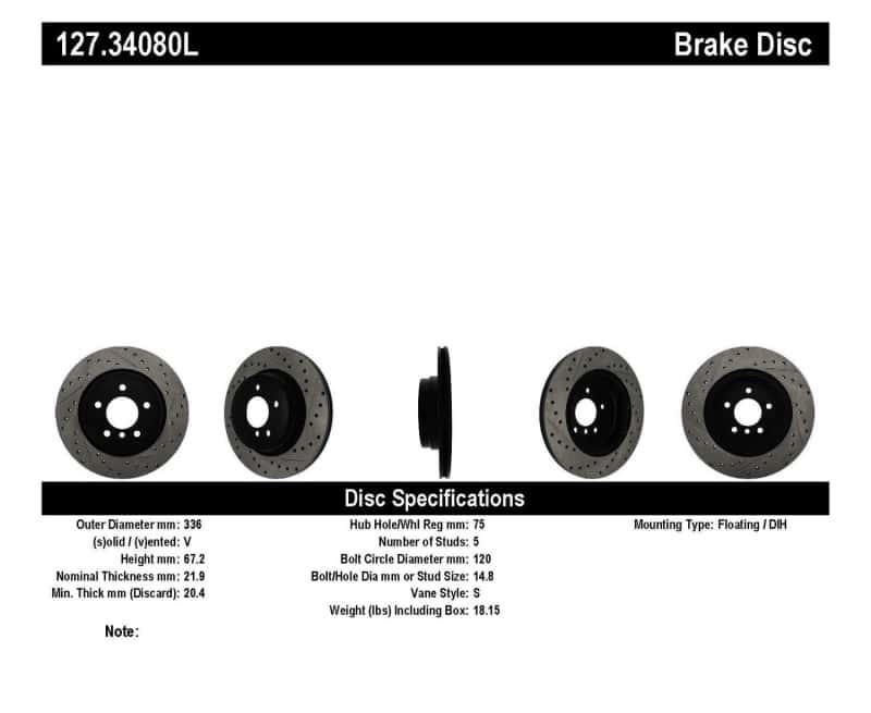 Stoptech — StopTech 06 BMW 330 / 07-09 BMW 335 Slotted & Drilled Left Rear Rotor
Disc Brake Rotor
Slot/Drill Rotor - view 6