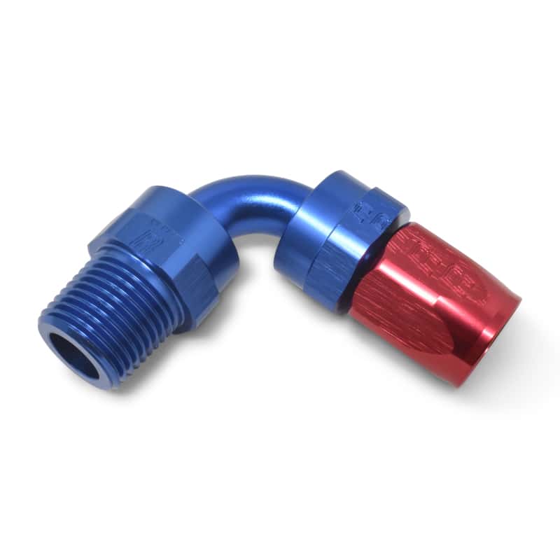 Russell — Russell Performance -10 AN Red/Blue 90 Deg Full Flow Swivel Pipe Thread Hose End (With 3/8in NPT)
Hose Fitting - view 4