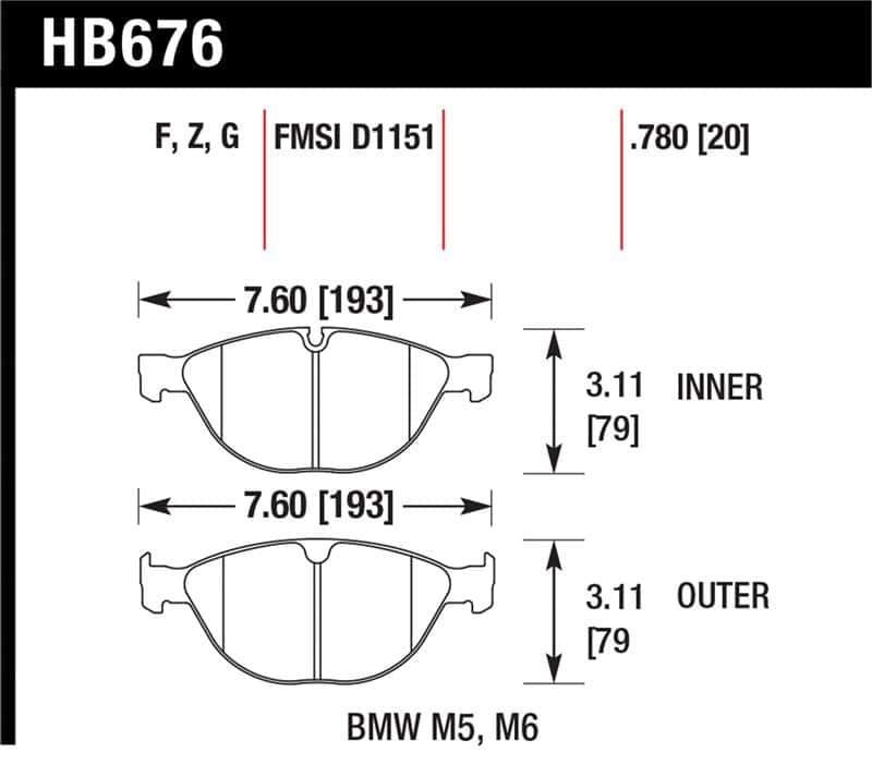 Hawk Performance — Hawk 06-10 BMW M5/M6 Perf Ceramic Street Front Brake Pads
Disc Brake Pad - view 1