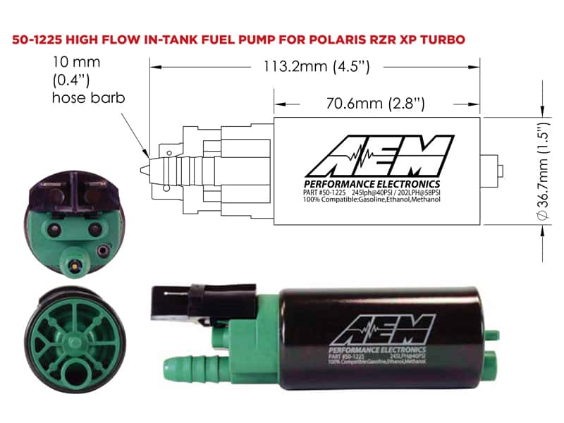 AEM — AEM 2016+ Polaris RZR Turbo Replacement High Flow In Tank Fuel Pump (Turbo Only)
RZR E85 Hi Flow Fuel
E85 Hi Flow Pump - view 13